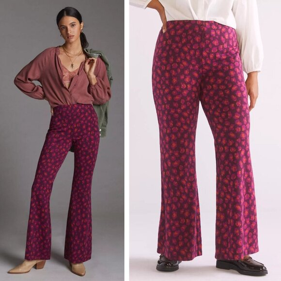 Anthropologie Knit Flare Pants Floral Wide Leg - Picture 9 of 9